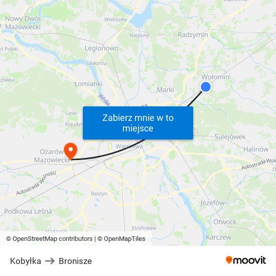 Kobyłka to Bronisze map