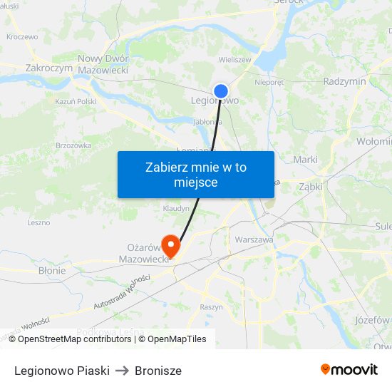 Legionowo Piaski to Bronisze map