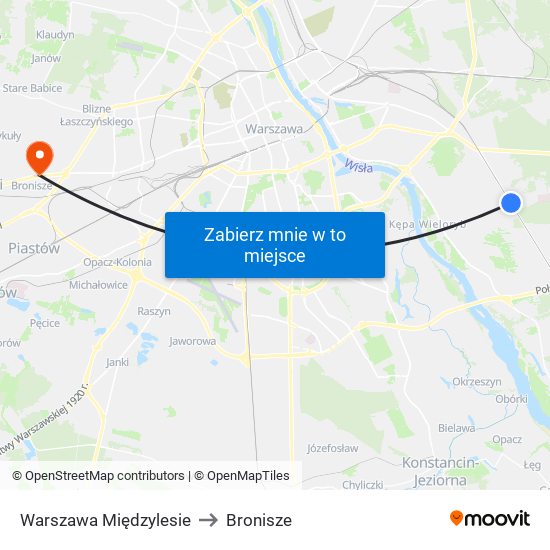 Warszawa Międzylesie to Bronisze map