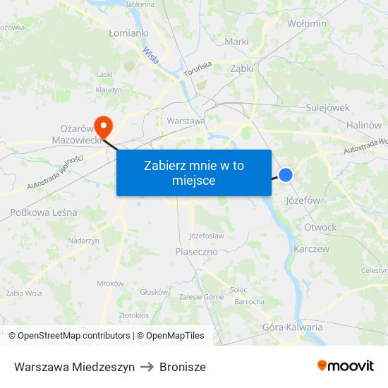 Warszawa Miedzeszyn to Bronisze map