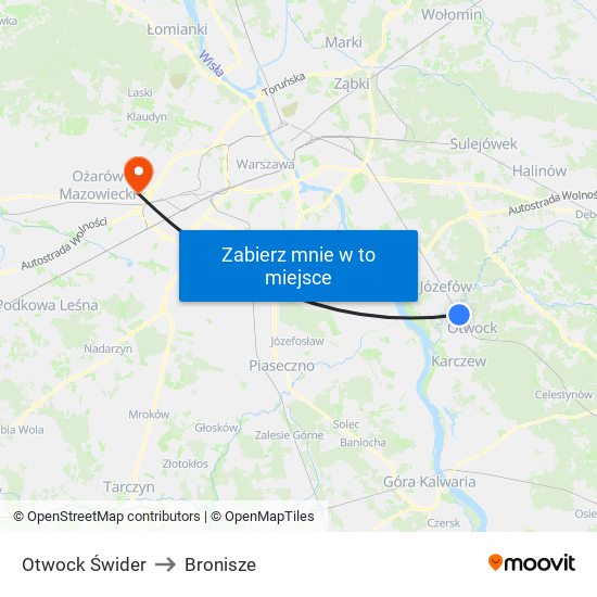 Otwock Świder to Bronisze map