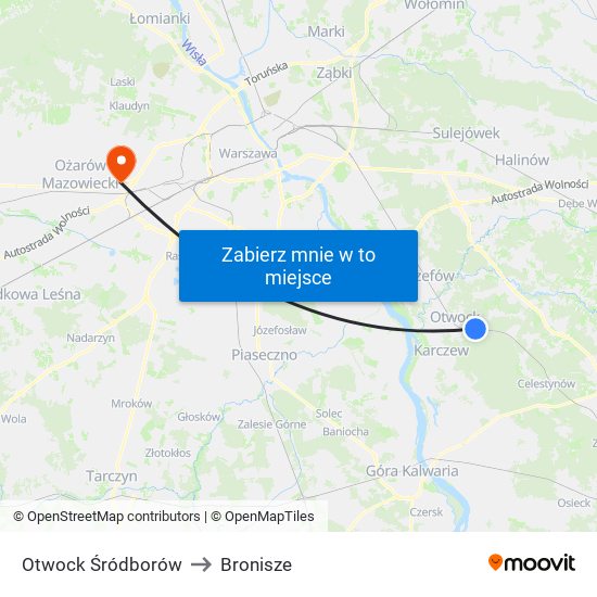 Otwock Śródborów to Bronisze map