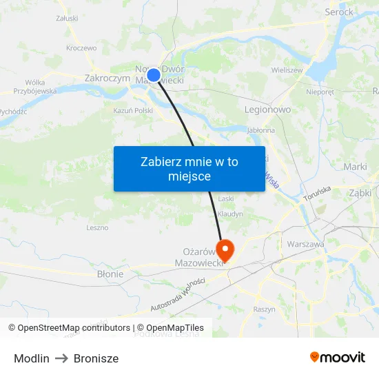 Modlin to Bronisze map