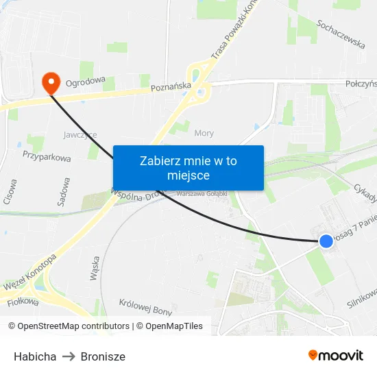 Habicha to Bronisze map