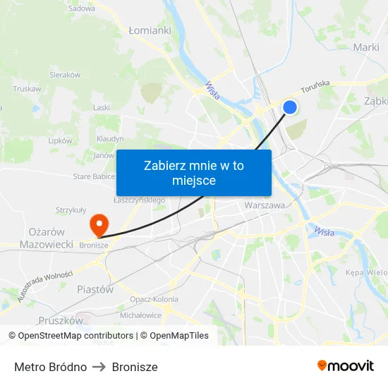 Metro Bródno to Bronisze map