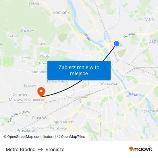 Metro Bródno to Bronisze map