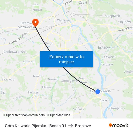 Góra Kalwaria Pijarska-Basen to Bronisze map