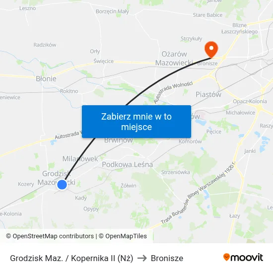 Grodzisk Maz. / Kopernika II (Nż) to Bronisze map