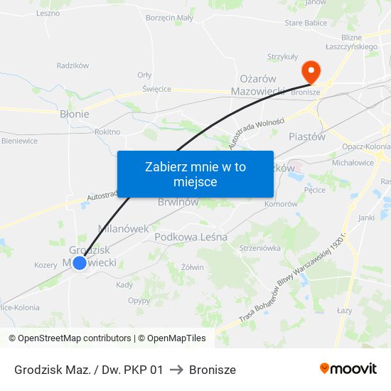 Grodzisk Maz. / Dw. PKP to Bronisze map