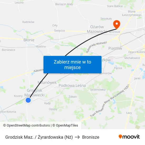 Grodzisk Maz. / Żyrardowska (Nż) to Bronisze map
