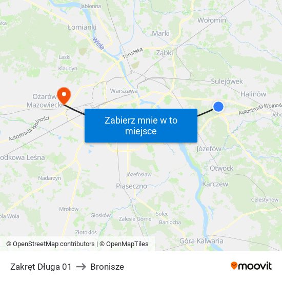 Zakręt Długa to Bronisze map