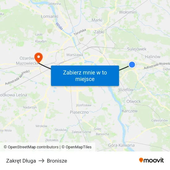 Zakręt Długa to Bronisze map