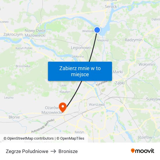 Zegrze Południowe to Bronisze map