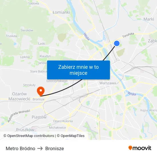 Metro Bródno to Bronisze map
