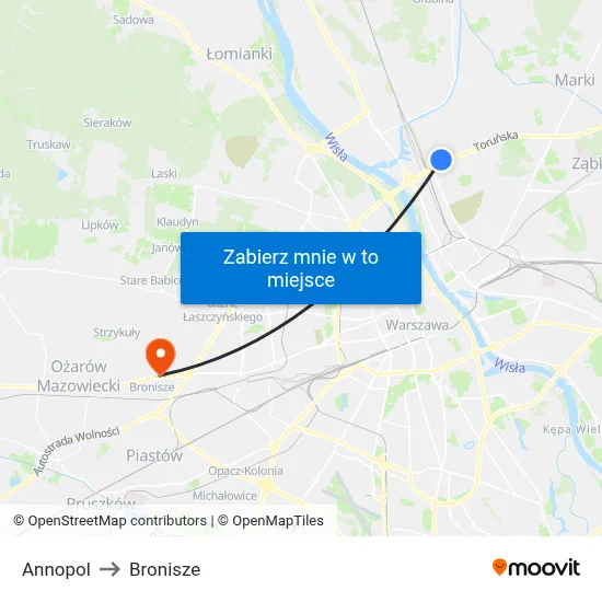 Annopol to Bronisze map