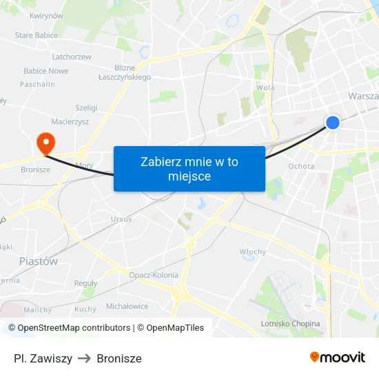 Pl. Zawiszy to Bronisze map