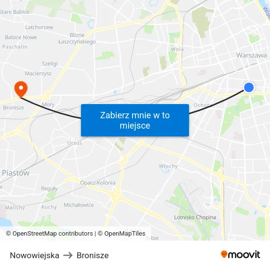 Nowowiejska to Bronisze map