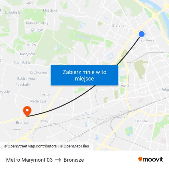 Metro Marymont to Bronisze map