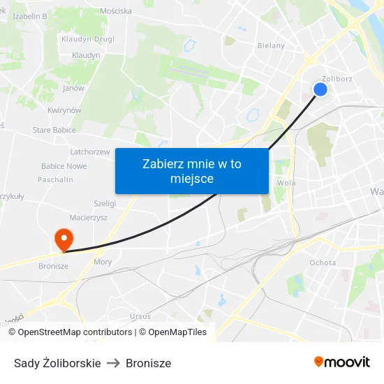 Sady Żoliborskie to Bronisze map