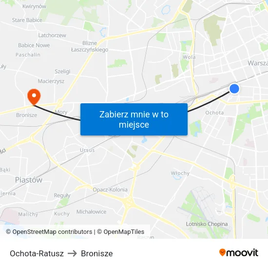 Ochota - Ratusz to Bronisze map