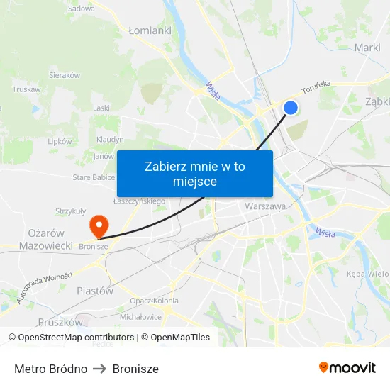 Metro Bródno to Bronisze map
