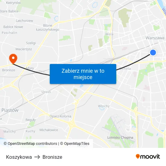 Koszykowa to Bronisze map