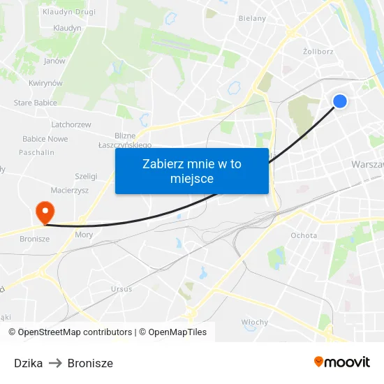 Dzika to Bronisze map