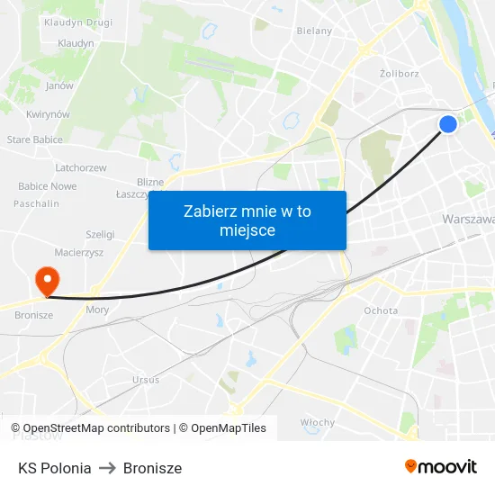 KS Polonia to Bronisze map