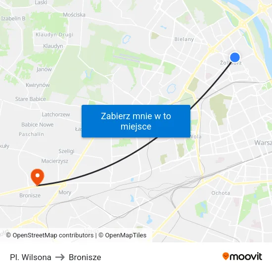 Pl. Wilsona to Bronisze map