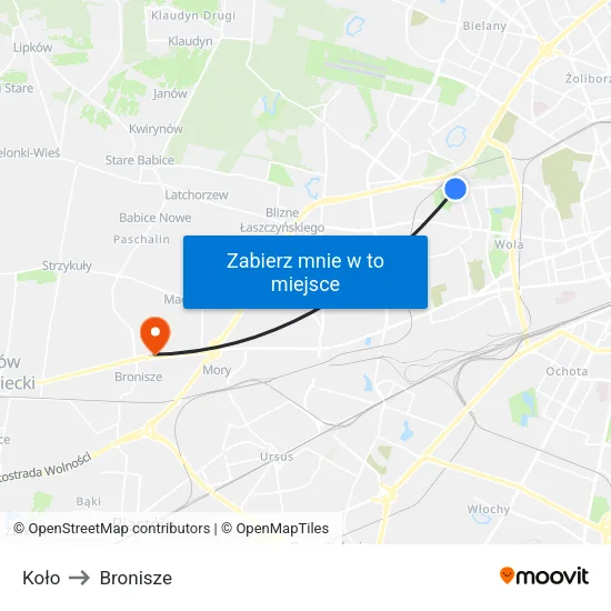 Koło to Bronisze map