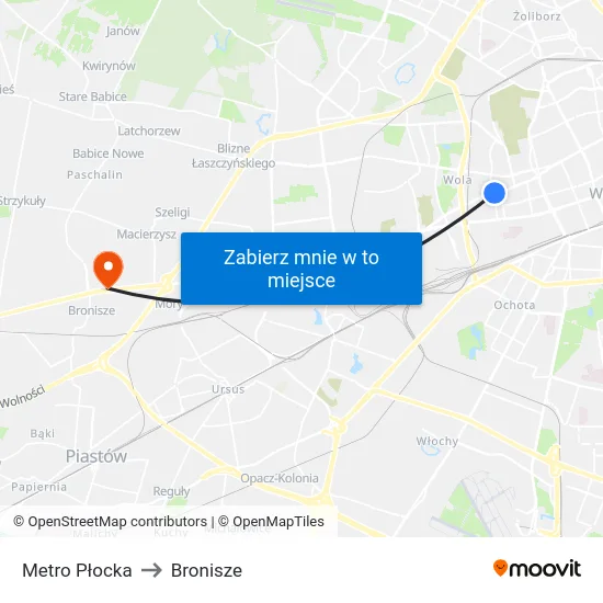 Metro Płocka to Bronisze map