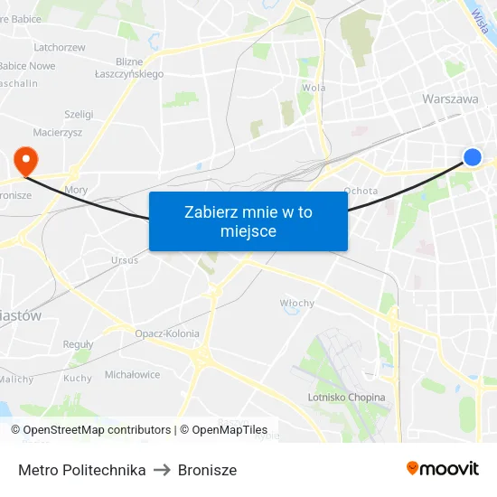 Metro Politechnika to Bronisze map