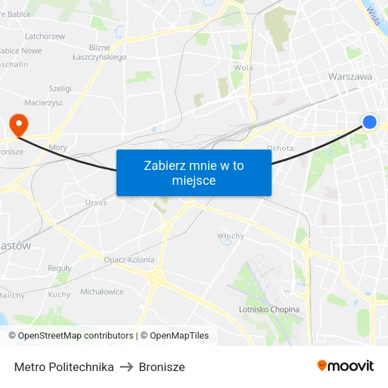 Metro Politechnika to Bronisze map