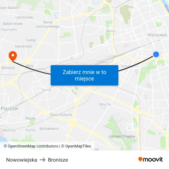 Nowowiejska to Bronisze map
