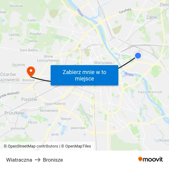 Wiatraczna to Bronisze map