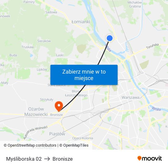 Myśliborska to Bronisze map