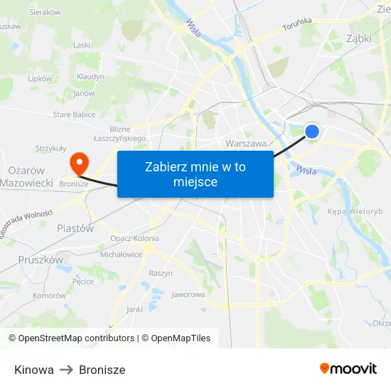 Kinowa to Bronisze map