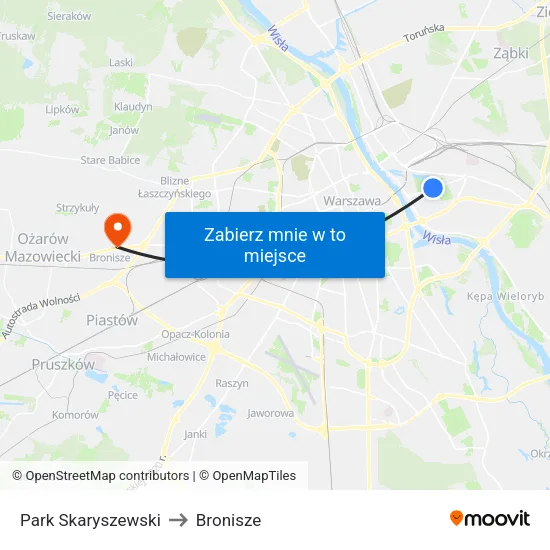 Park Skaryszewski to Bronisze map