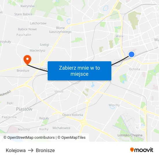 Kolejowa to Bronisze map