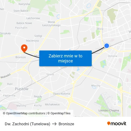 Dw. Zachodni (Tunelowa) to Bronisze map