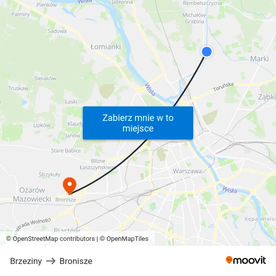 Brzeziny to Bronisze map