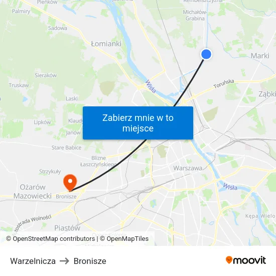 Warzelnicza to Bronisze map