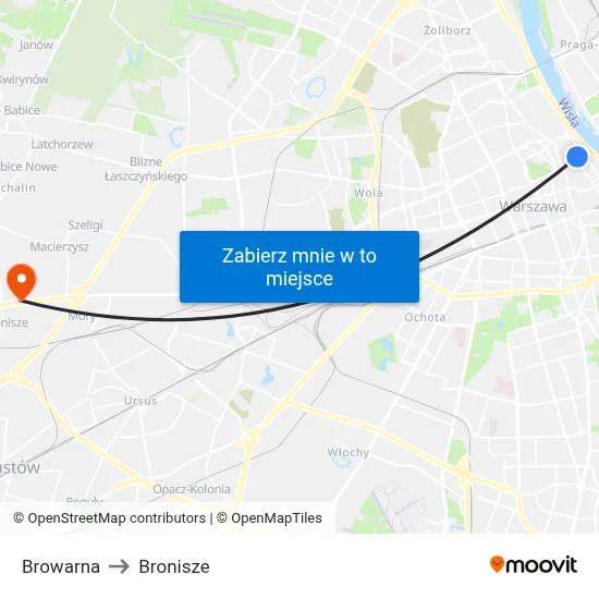 Browarna to Bronisze map