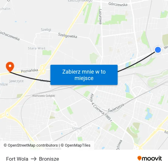 Fort Wola to Bronisze map