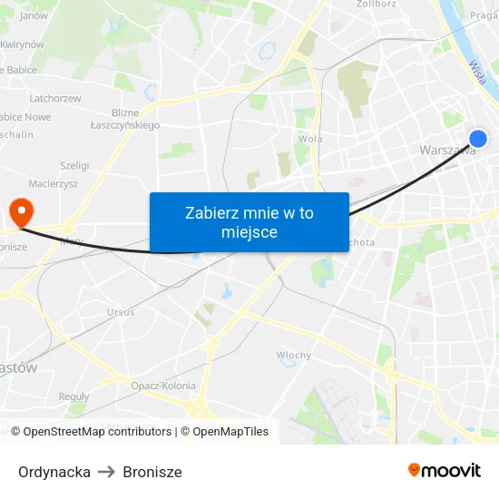 Ordynacka to Bronisze map