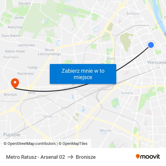 Metro Ratusz - Arsenał 02 to Bronisze map