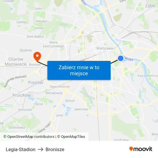 Legia - Stadion to Bronisze map