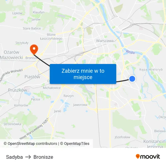 Sadyba to Bronisze map