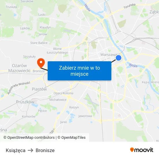 Książęca to Bronisze map