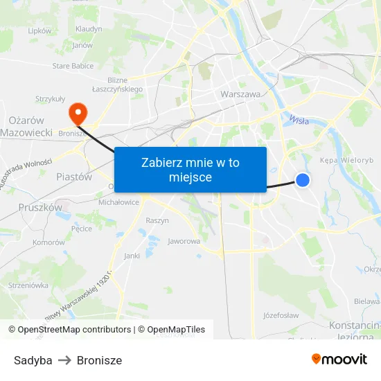 Sadyba to Bronisze map
